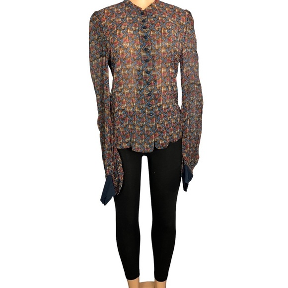 3/$30 🍂 Talitha Anthropologie Geometric Pattern Silk Blouse - Picture 2 of 9